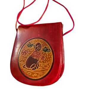 Red Sheepskin Leather Chinese Coin Purse with Long Cord